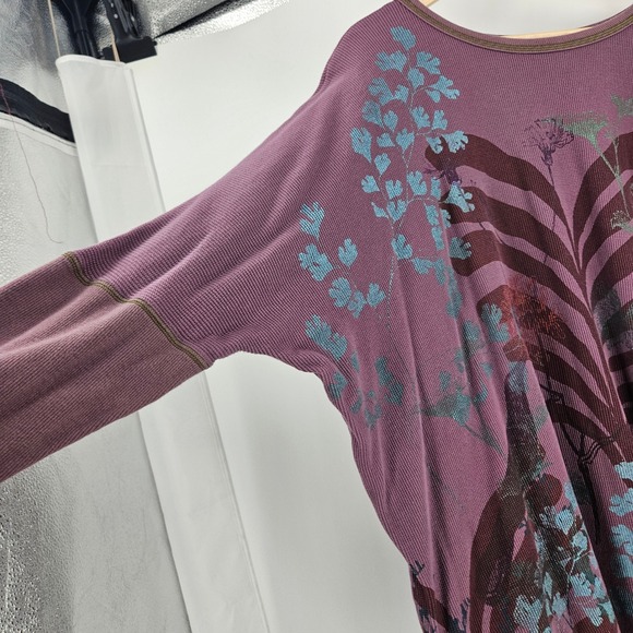 Blue Fish Tunic Dress Purple Waffle Knit Hand Painted Floral Oversized One Size - Picture 3 of 13